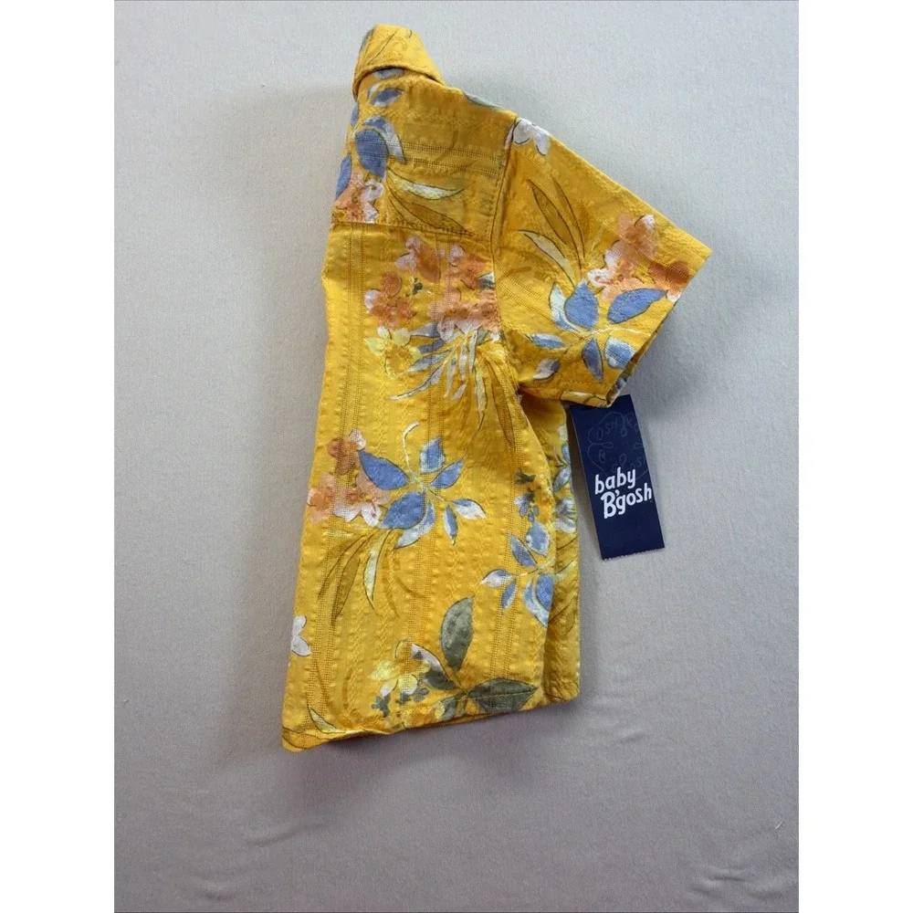 OshKosh B'gosh Floral Yellow Collared Short Sleeve Button-Up Shirt 6M Cotton